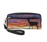 Red Deer Bull Elk Sunset Women Cosmetic Bag Travel with Two Pockets for Daily Beauty Essentials Accessories Organizer