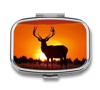 Red Deer Stag Silhouette Travel Pill Organizer 2 Compartments Pill Case Pill Box Containers for Purse Pocket