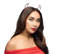 Red Devil Horns Headband Tiara with Rhinestone Sparkles | Halloween Costume, Devil Horn Design, Rhinestone Embellished, Women's Accessory, Festive Party Wear