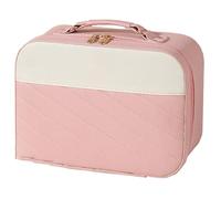 Red Diagonal Stripe Design LED Makeup Bag, Upright Multi-Layer Makeup Storage Box, Three Colour Temperature Fill Light(Pink)