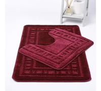 (Red) Diem Bath Mat 2 Piece Set Non-Slip Pedestal and Bath Mat Toilet Bathroom Rug
