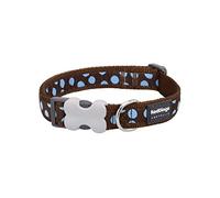 Red Dingo Bucklebone Dog Collar Design, Blue Spots on Brown, Small 15mm