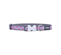 Red Dingo Bucklebone Dog Collar Design, Hot Pink Stars on Grey, Large 25mm