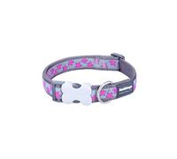Red Dingo Bucklebone Dog Collar Design, Hot Pink Stars on Grey, Small 15mm