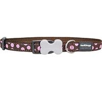 Red Dingo Bucklebone Dog Collar Design, Pink Spots on Brown, Medium 20mm