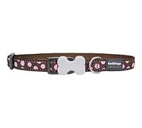 Red Dingo Bucklebone Dog Collar Design, Pink Spots on Brown, Small 15mm