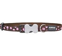 Red Dingo Bucklebone Dog Collar Design, Pink Spots on Brown, X-Small 12mm