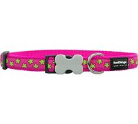 Red Dingo Bucklebone Dog Collar Design, Stars Lime on Hot Pink, X-Small 12mm