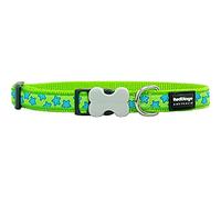 Red Dingo Bucklebone Dog Collar Design, Stars Turquoise on Lime Green, Large 25mm