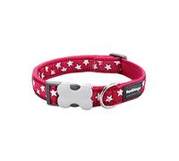 Red Dingo Bucklebone Dog Collar Design, Stars White on Red, Medium 20mm
