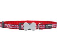 Red Dingo Bucklebone Dog Collar Design, Union Jack Flag on Red, Medium 20mm