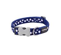 Red Dingo Bucklebone Dog Collar Design, White Spots on Navy, Small 15mm