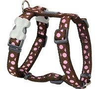 Red Dingo Classic Dog Harness Design, Pink Spots on Brown, Medium 20mm