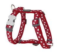 Red Dingo Classic Dog Harness Design, Stars White on Red, Medium 20mm