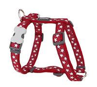 Red Dingo Classic Dog Harness Design, Stars White on Red, X-Small 12mm