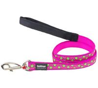 Red Dingo Designer Dog Lead, Lime Green Stars on Hot Pink (15mm x 1.2m) S