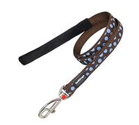 Red Dingo Dog Lead 1.2m Design, Blue Spots on Brown, Size Medium (20mm x 1.2m)