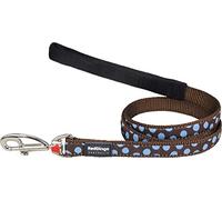 Red Dingo Dog Lead 1.2m Design, Blue Spots on Brown, Size X-Small (12mm x 1.2m)