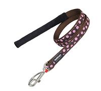 Red Dingo Dog Lead 1.2m Design, Pink Spots on Brown, Size X-Small (12mm x 1.2m)