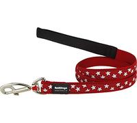 Red Dingo Dog Lead 1.2m Design, Stars White on Red, Size Small (15mm x 1.2m)