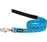 Red Dingo Dog Lead 1.2m Design, Stars White on Turquoise, Size Medium (20mm x 1.2m)