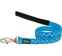 Red Dingo Dog Lead 1.2m Design, Stars White on Turquoise, Size Medium (20mm x 1.2m)