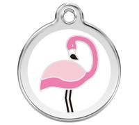 Red Dingo Enamel Dog & Cat ID Tags Flamingo White - Large