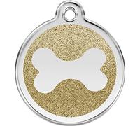 Red Dingo Glitter Bone Dog ID Tag (Gold, Medium)
