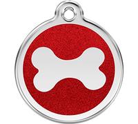Red Dingo Glitter Bone Dog ID Tag (Red, Medium)