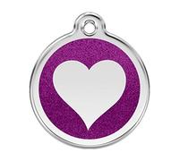 Red Dingo Glitter Heart Dog ID Tag (Purple, Medium)