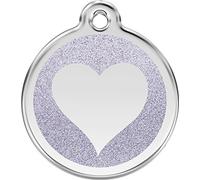 Red Dingo Glitter Heart Dog ID Tag (Silver, Small)
