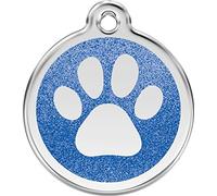 Red Dingo Glitter Paw Print Dog ID Tag (Dark Blue, Medium)
