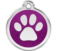 Red Dingo Glitter Paw Print Dog ID Tag (Purple, Small)