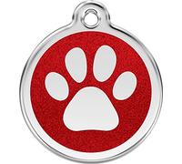 Red Dingo Glitter Paw Print Dog ID Tag (Red, Large)