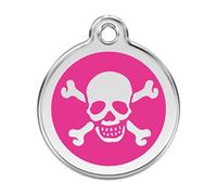 Red Dingo Skull & Crossbones Dog Id Tag, Hot Pink, Large