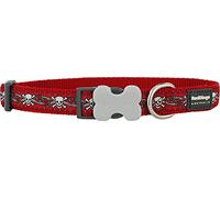 Red Dingo Skull & Roses Dog Collar, 15mm, Red