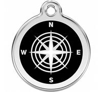 Red Dingo Stainless Steel with Enamel Pet I.D. Tag - Compass (black, medium)