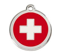 Red Dingo Swiss Cross Enamel Dog Tag Red - Small