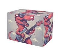 Red Dinosaur Playing Guitar Dog Crate Cover Wind-Resistant Dog Cage Cover with Mesh Windows, Reduces Barking Small