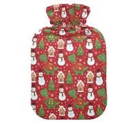 Red Dinosaur Snowman Christmas Elements Hot-Water Bottle with Soft Cover, 1L Warm Compress for Sore Muscle