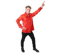 Red Disco Shirt - Small - Red Ruffle Shirt with Big Collar - Adults 70s/80s Fancy Dress Costume
