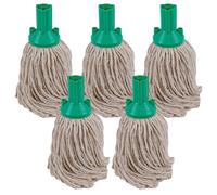 Red Disposable Cotton Mop Head Replacements PY Yarn Traditional String Mop Heads Self Threaded Socket Screw Mop Head - Colour Coded - (Pack Of 5) (Green)