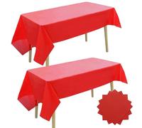 Red Disposable Tablecloth Set, 2 Rectangular Covers and 20 Party Napkins | 54 x 108 in per cloth, paper serviettes, coordinated setting for dining or buffet tables, indoor or outdoor gatherings