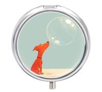 Red Dog and Bubbles Pill Box 3 Compartment Travel Pill Organizer 3 Times A Day Cute Mini Pill Case for Purse & Pocket Portable Metal Medicine Box with Mirror Round Daily Medicine Vitamin Container
