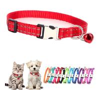 Red Dog Bell Collar, Reflective Puppy Collar With Bell Metal Buckle Cat Collar With Bells Adjustable For XXS XS Tiny Little Extra Small Breed Dogs Kitten Boys Girls Male Pets Like Chihuahua, X-Small