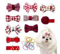Red Dog Hair Clips and Rubber Bands Small Dog Bows Burgundy Cute Pet Grooming Accessories Alligator Clips Stay In Hair Dark Red Barrettes Hairpin Pet Headdress Bowknot Yorkie Puppy Maltese Girls Dogs
