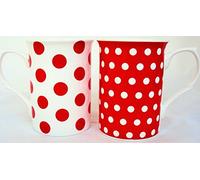 Red Dots and Spots Mugs Set of 2 Fine Bone China Mix Red Mugs Hand Decorated in The UK Free UK Delivery