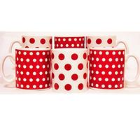 Red Dots and Spots Mugs Set of Six Porcelain Red Cups Hand Decorated in The UK