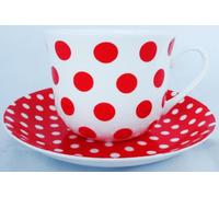 Red Dots & Spots Breakfast Cup & Saucer Fine Bone China Large Cup & Saucer Hand Decorated in The U.K. Free UK Delivery