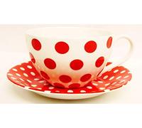 Red Dots & Spots Breakfast Cup & Saucer Fine Bone China Red Large Cup Saucer Set Hand Decorated in UK